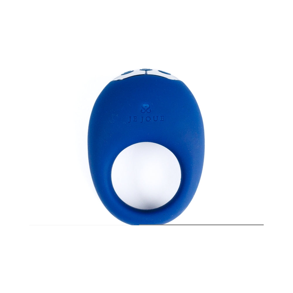 Je Joue Mio V2 Vibrating Cock Ring Blue showcasing its ergonomic design and premium silicone material for enhanced pleasure.