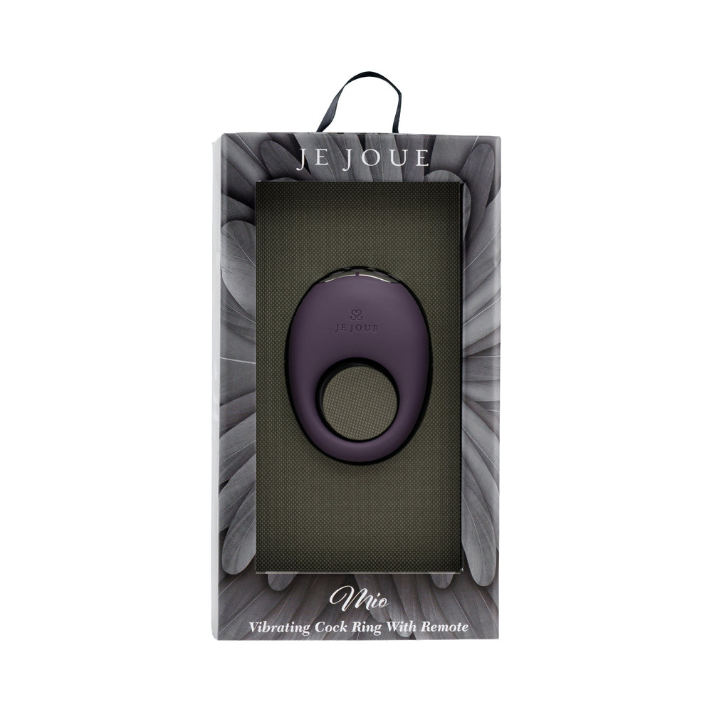 Je Joue Mio V2 Vibrating Cock Ring Purple in elegant packaging with remote control.