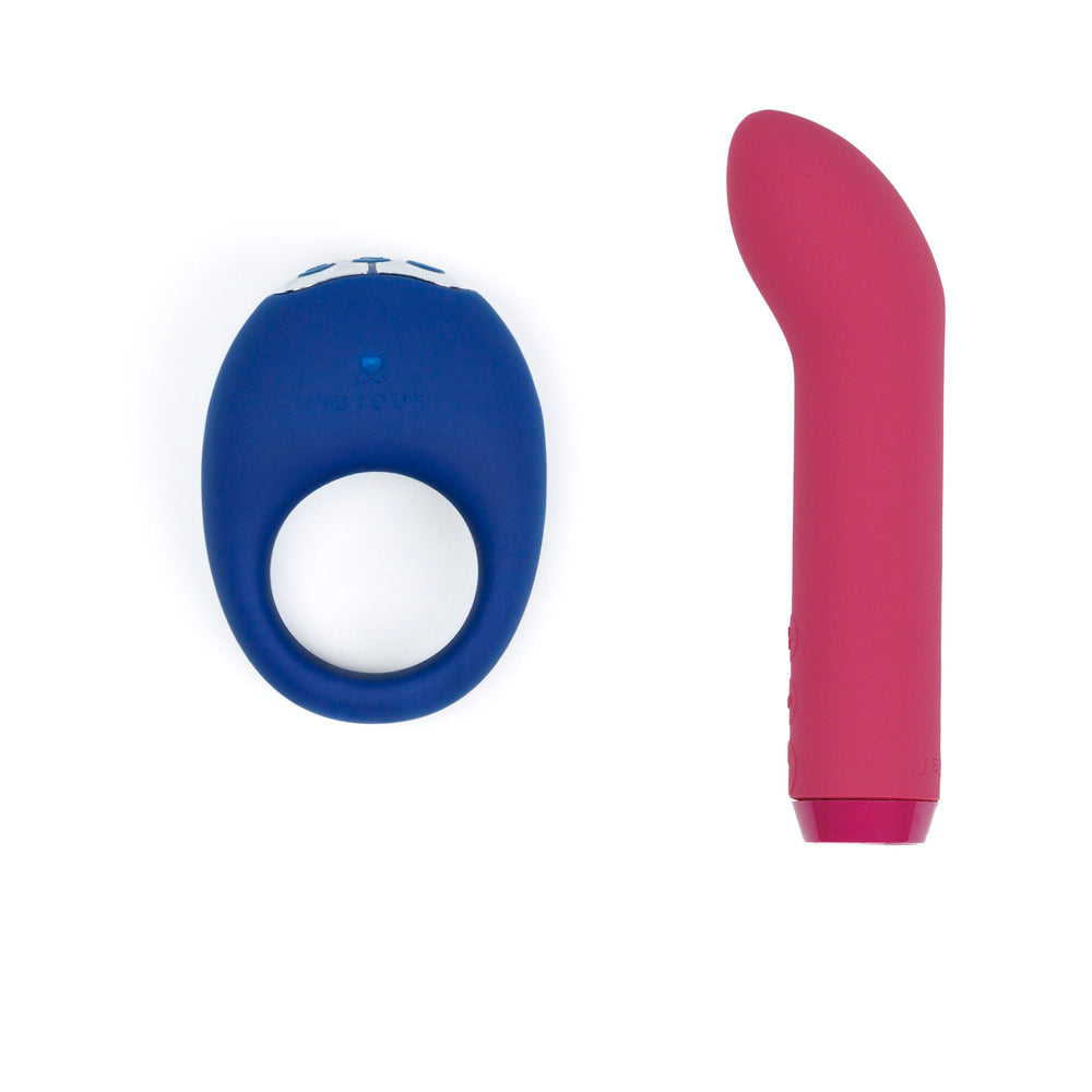 Je Joue Couples Collection Sex Toy Gift Set featuring a blue ring and a pink vibrator.