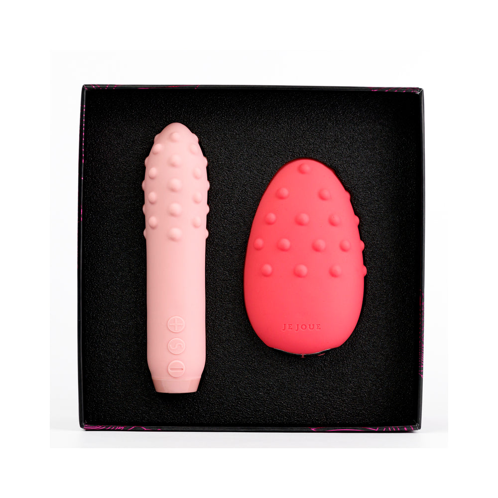 Je Joue Double Trouble Luxury Pleasure Toy set, featuring a pink and red design for sensual exploration.