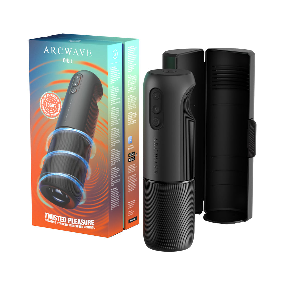 Arcwave Orbit Rechargeable Silicone Rotating Stroker with packaging showcasing innovative design and features.