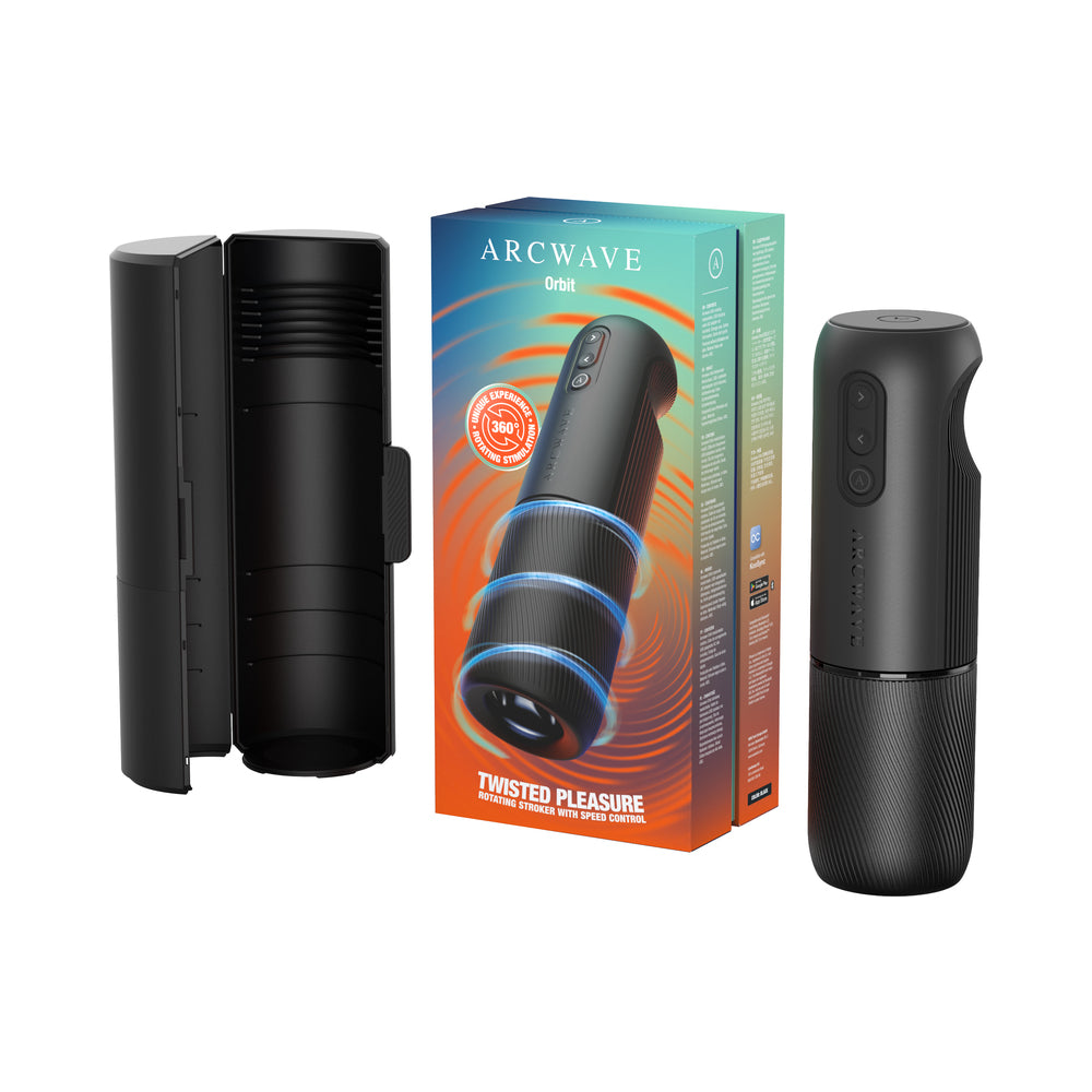 Arcwave Orbit Rechargeable Silicone Rotating Stroker with packaging showing advanced features and design.
