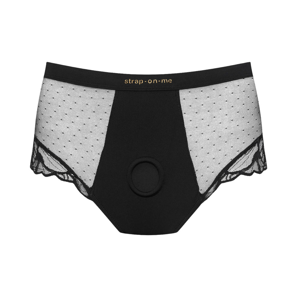 Strap-on-me Divine Lingerie Harness Medium Black showcasing elegant design and secure strap-on support.
