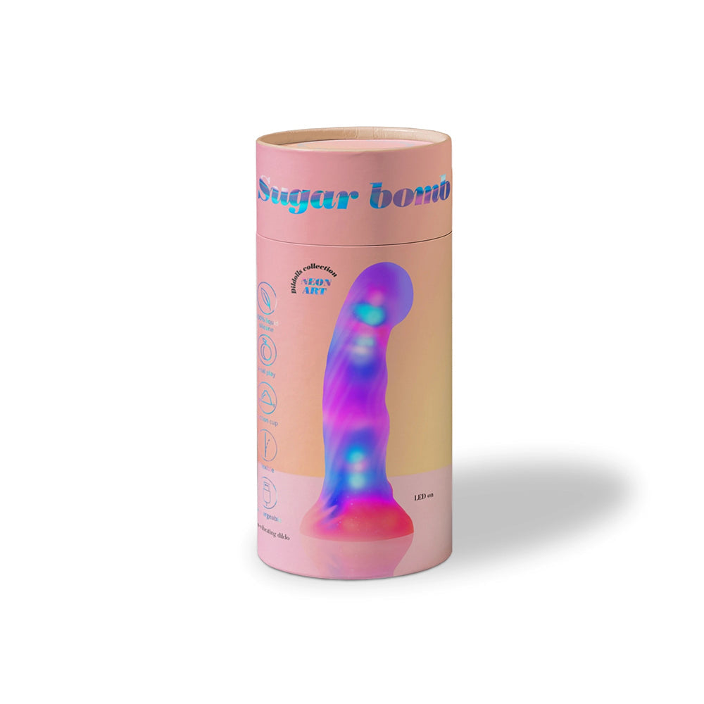 Love To Love Dildo Led Sugar Bomb packaging featuring colorful LED design for a unique pleasure experience.