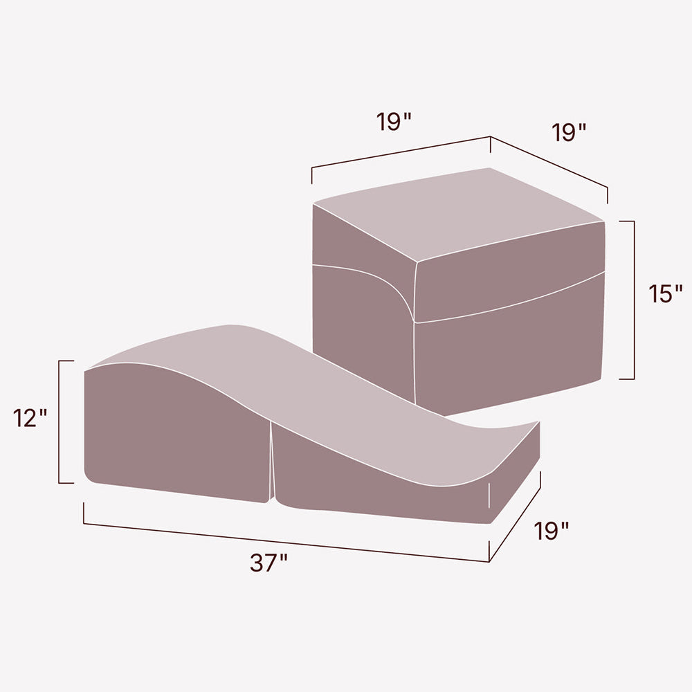 Dimensions of the Liberator Flip Ramp Sex Positioning Pillow With Slip Cover Cream, showing height, length, and width.