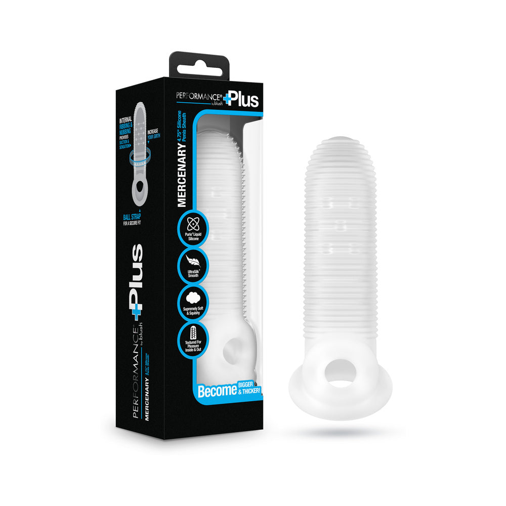 Performance Plus Mercenary Silicone Penis Sheath Small packaging and product image for enhanced bedroom performance.