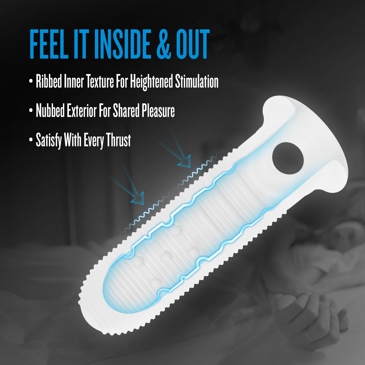 Performance Plus Mercenary Silicone Penis Sheath Small showcasing ribbed inner texture for stimulation and nubbed exterior.