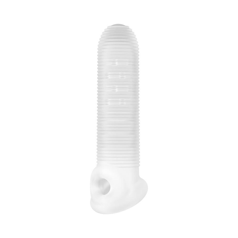 Performance Plus Covert Silicone Penis Sheath Medium in white, featuring ribbed texture for enhanced pleasure.