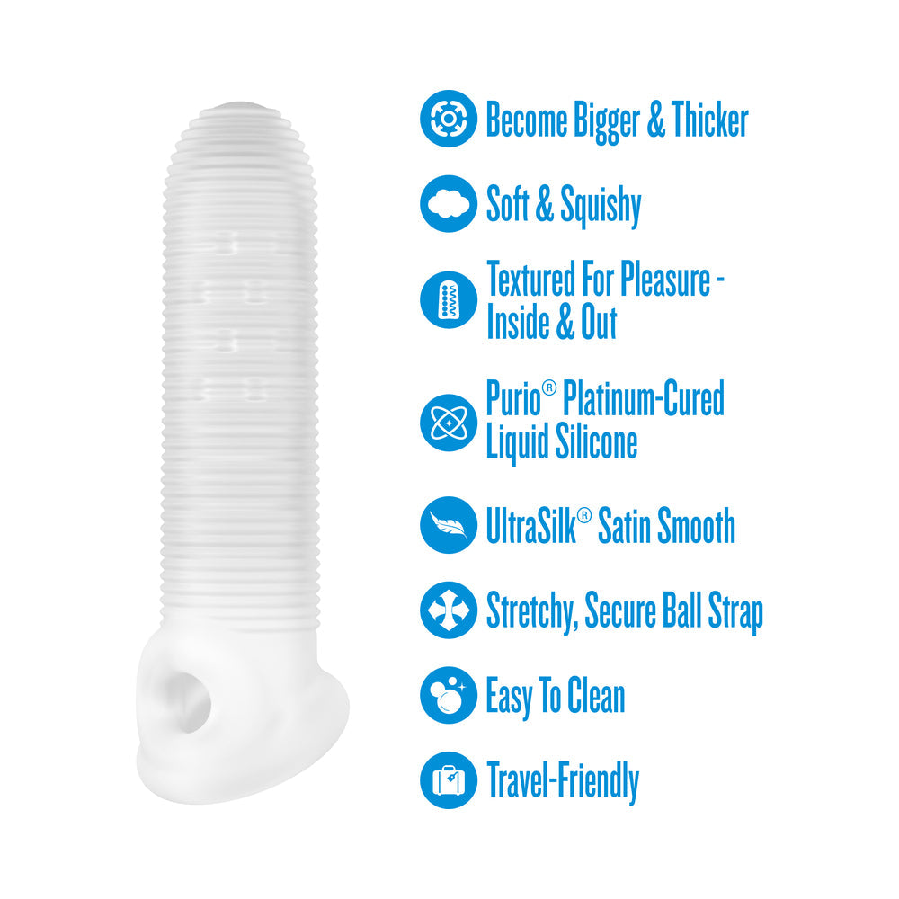 Performance Plus Covert Silicone Penis Sheath Medium features soft silicone, textured design, and secure ball strap for enhanced pleasure.
