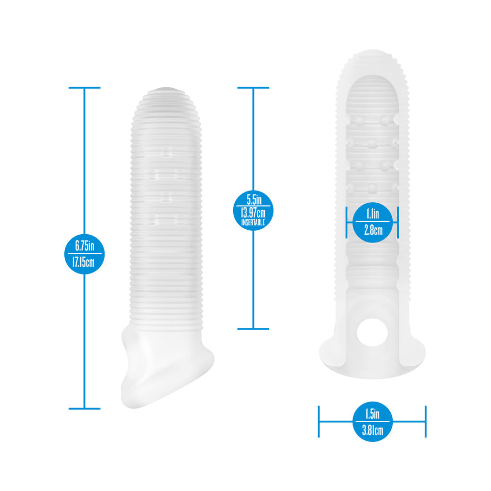 Performance Plus Covert Silicone Penis Sheath Medium with dimensions and insertable length highlighted.