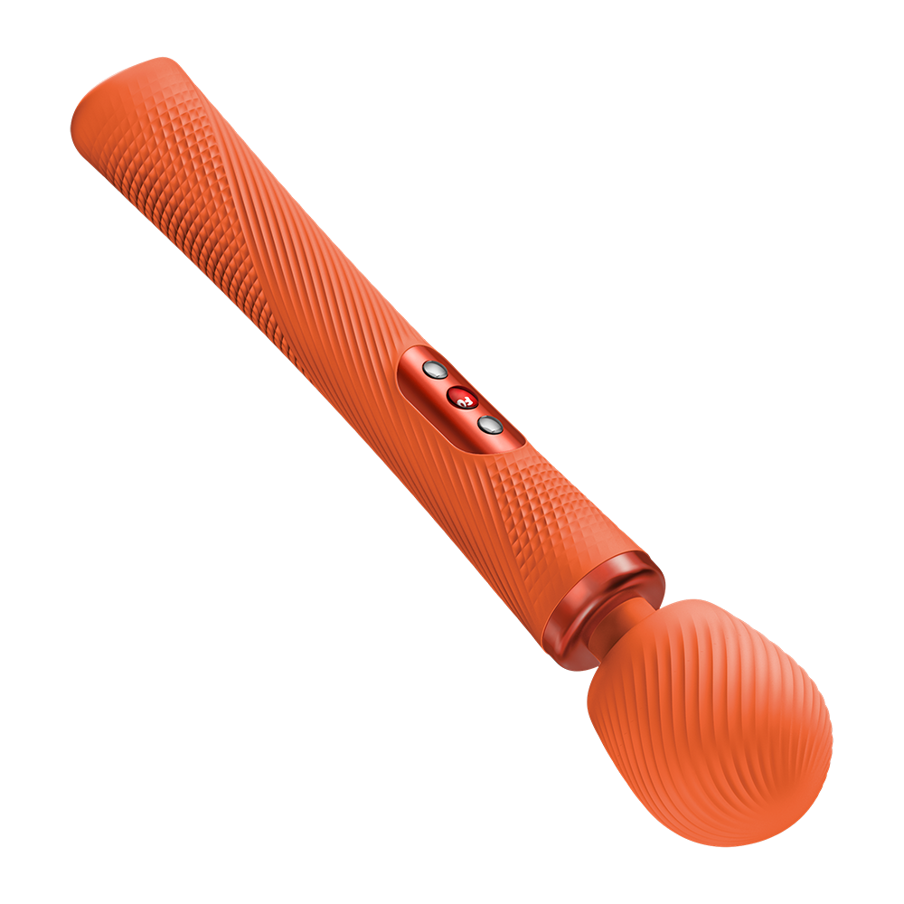 Fun Factory Vim Wand Massager Orange for deep, rumbly sensation and relaxation, featuring grooved texture.