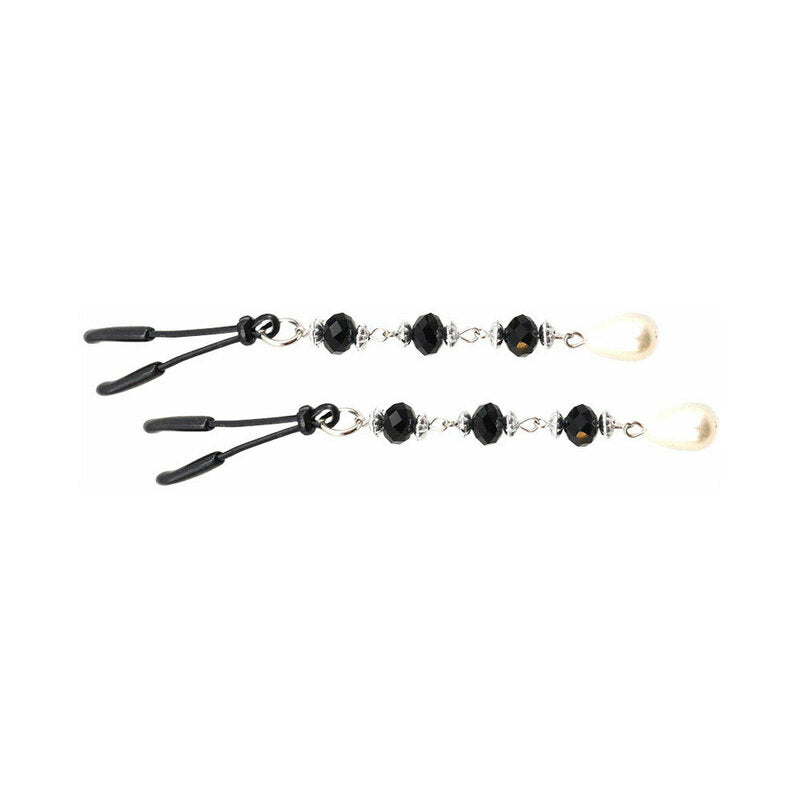 Bijoux De Nip Pearl Black Beaded Nipple Clamps featuring black beads and pearl teardrops.