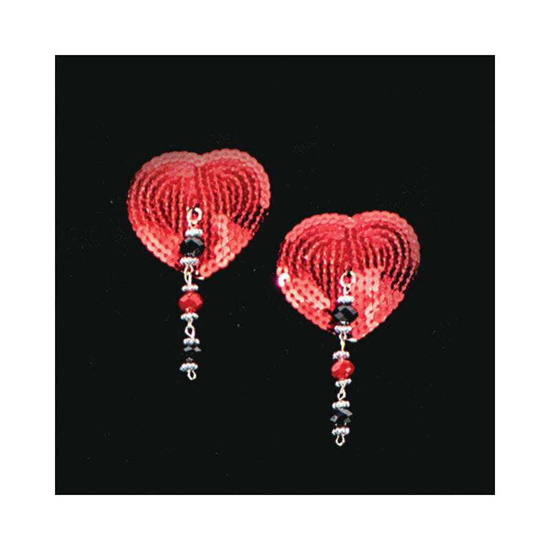 Bijoux De Nip Red Sequin Heart Pasties With Faceted Beads featuring shimmering red sequins and stylish bead detailing.