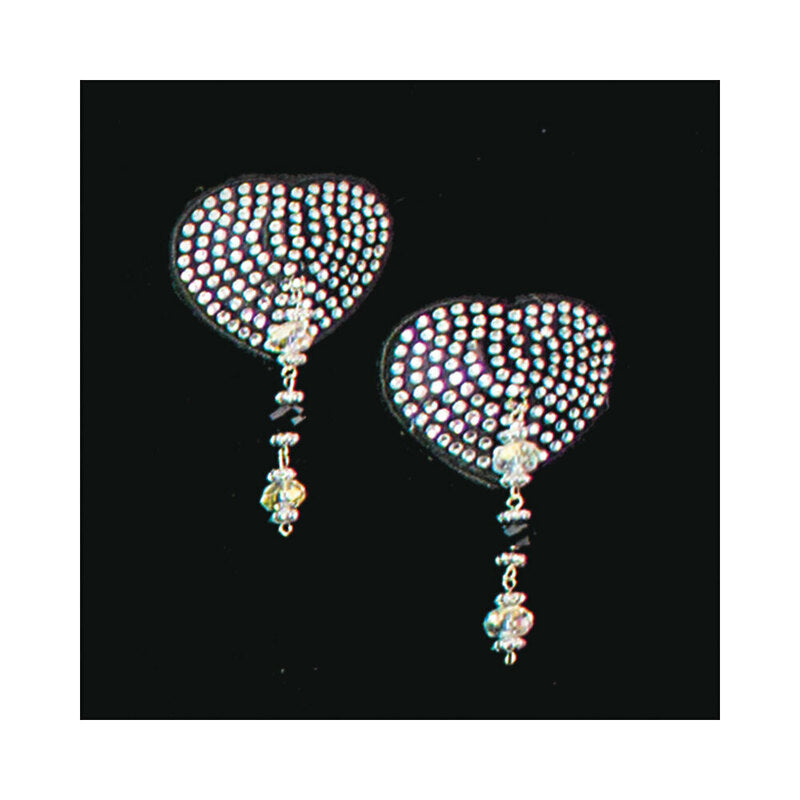 Bijoux De Nip Black Crystal Heart Pasties With Faceted Beads featuring shiny heart-shaped design and sparkling beads