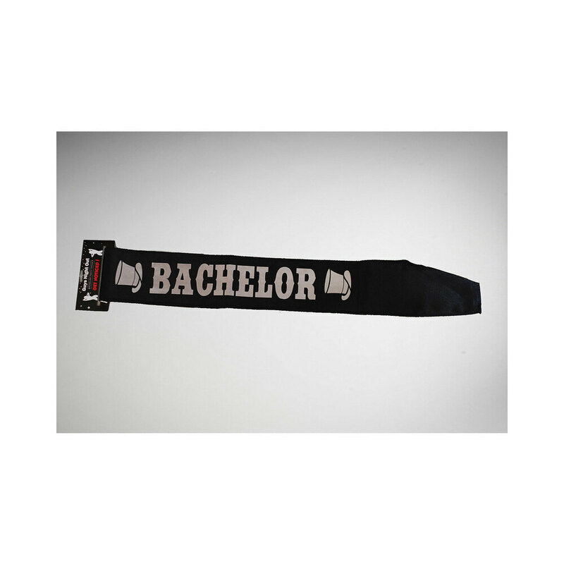 JC Production Design Bachelor Party Sash Black displaying Bachelor text in bold letters.