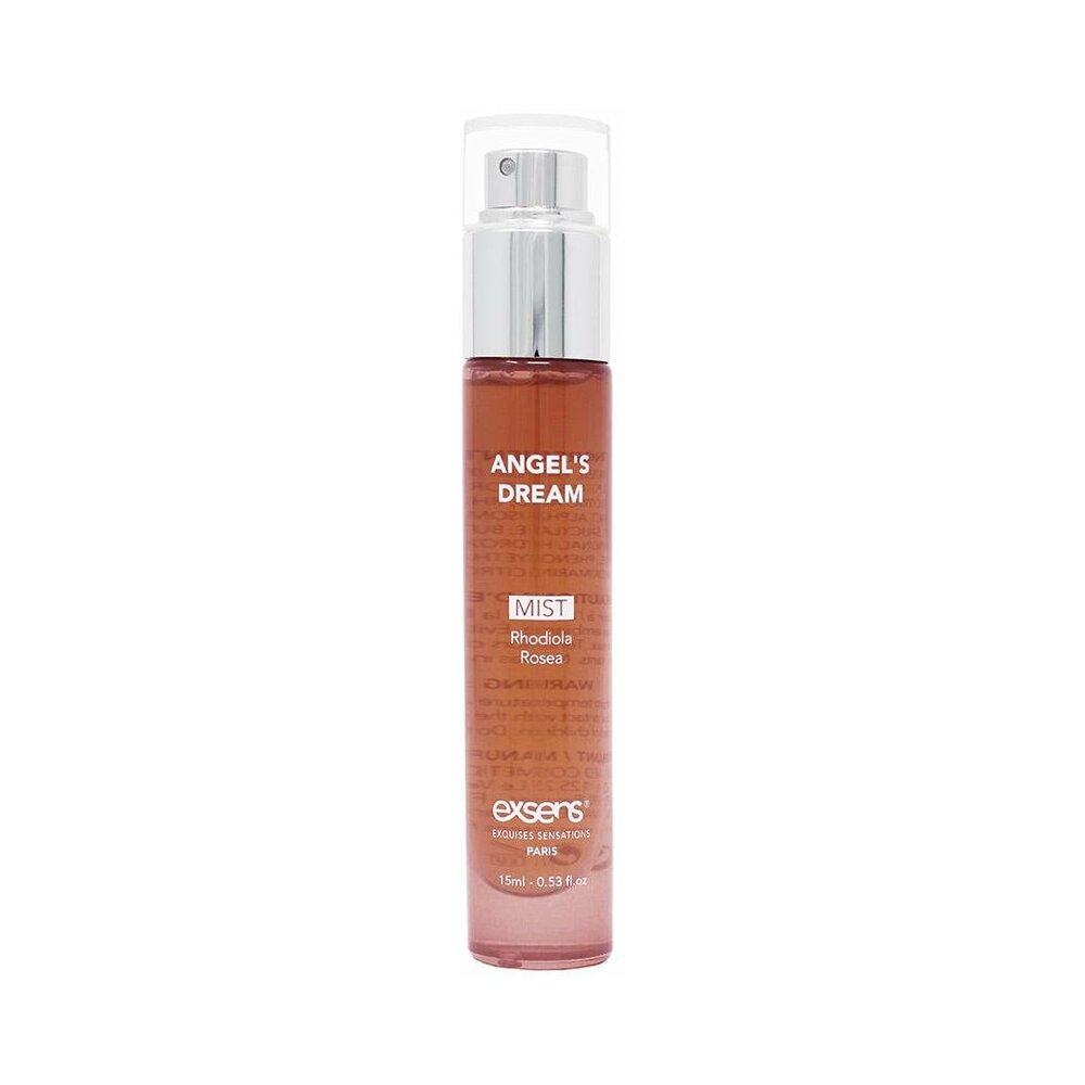 Exsens Pheromone Mist Angel's Dream 0.5 Oz bottle designed for body and hair, featuring Rhodiola Rosea.