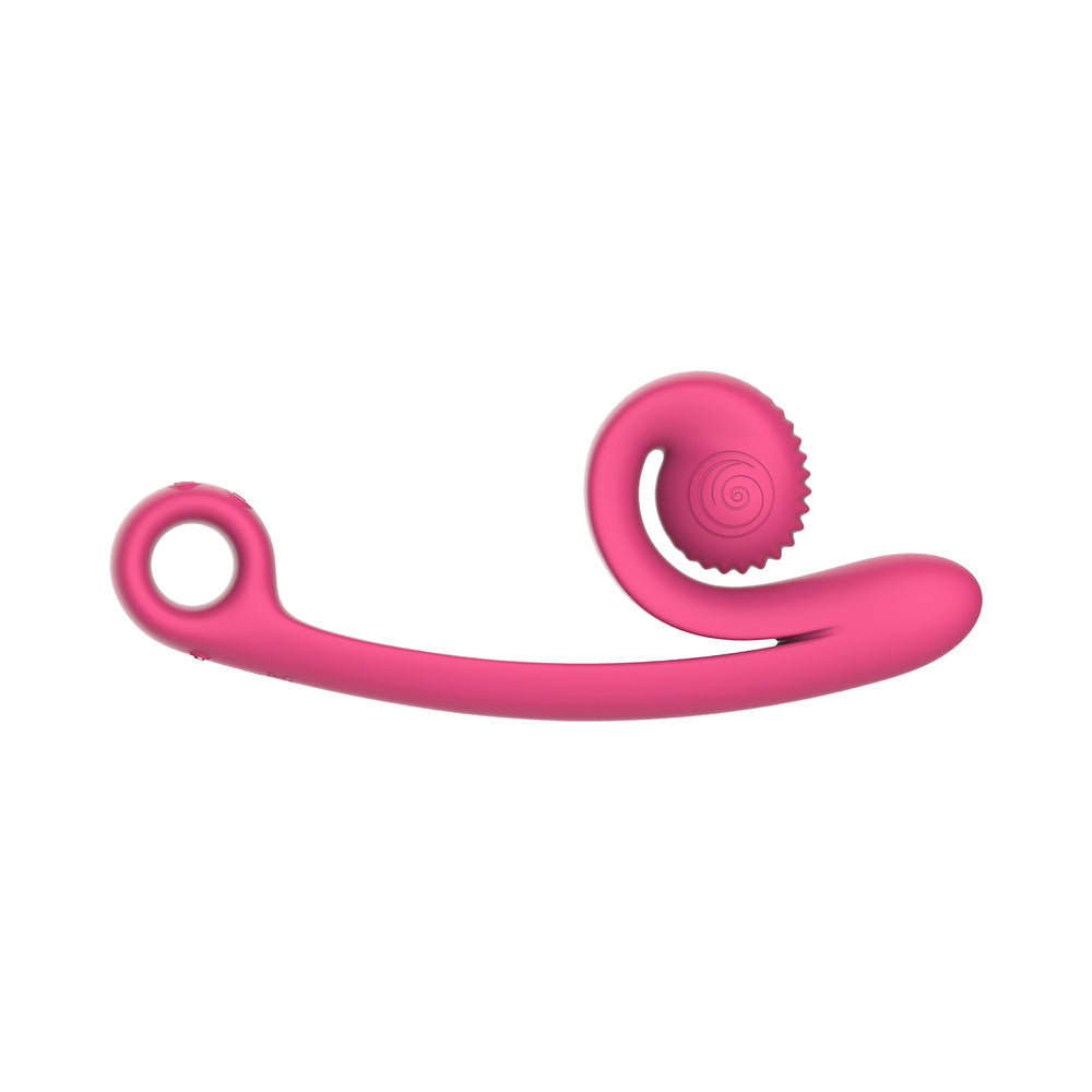 SVibe Snail Curve Dual Vibrator Pink showcasing its ergonomic design for dual stimulation and textured clitoral head.
