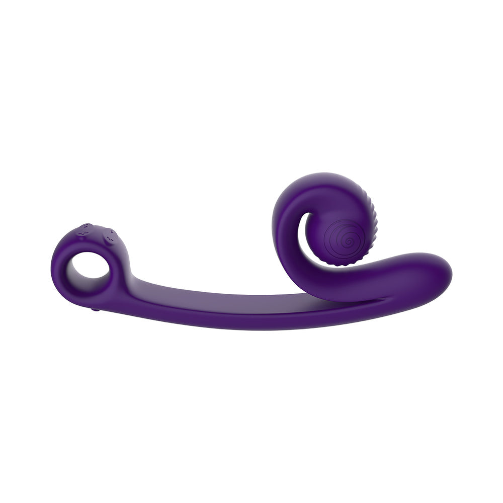 SVibe Snail Curve Dual Vibrator Purple showcasing its ergonomic design for dual stimulation.