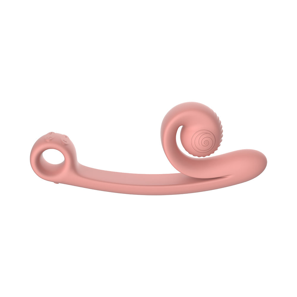 SVibe Snail Curve Dual Stimulator Peach, a dual stimulation vibrator with ergonomic design for pleasure.