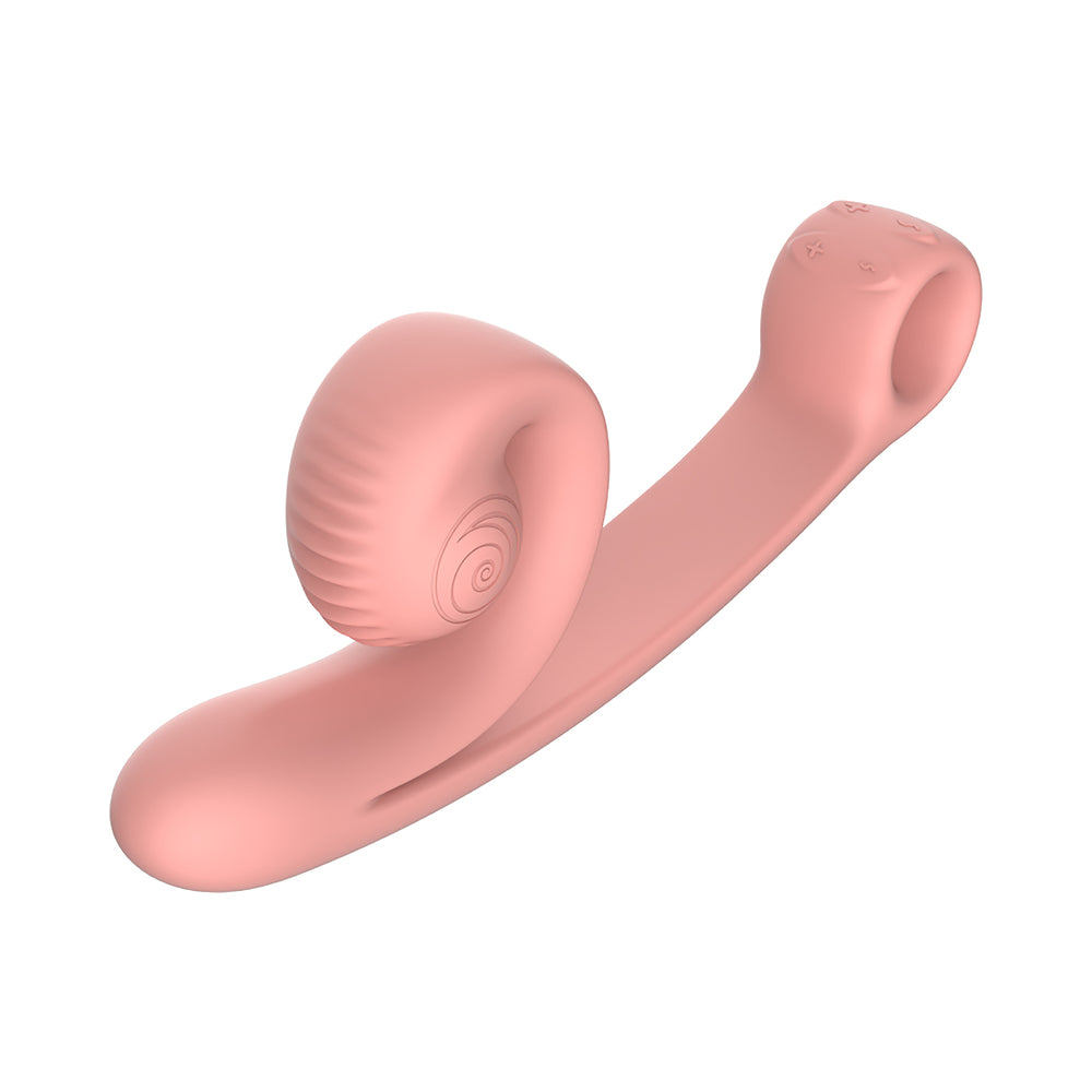 SVibe Snail Curve Dual Stimulator Peach designed for dual stimulation with ergonomic shape and textured clitoral head.
