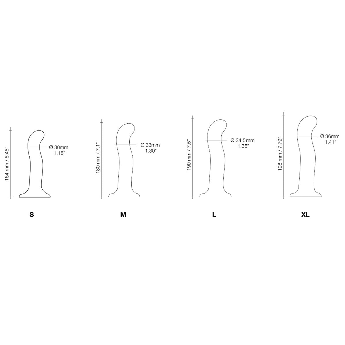 Strap-On-Me P&G Spot Dildo Small Black dimensions S, M, L, XL designs for G-spot and P-spot targeting