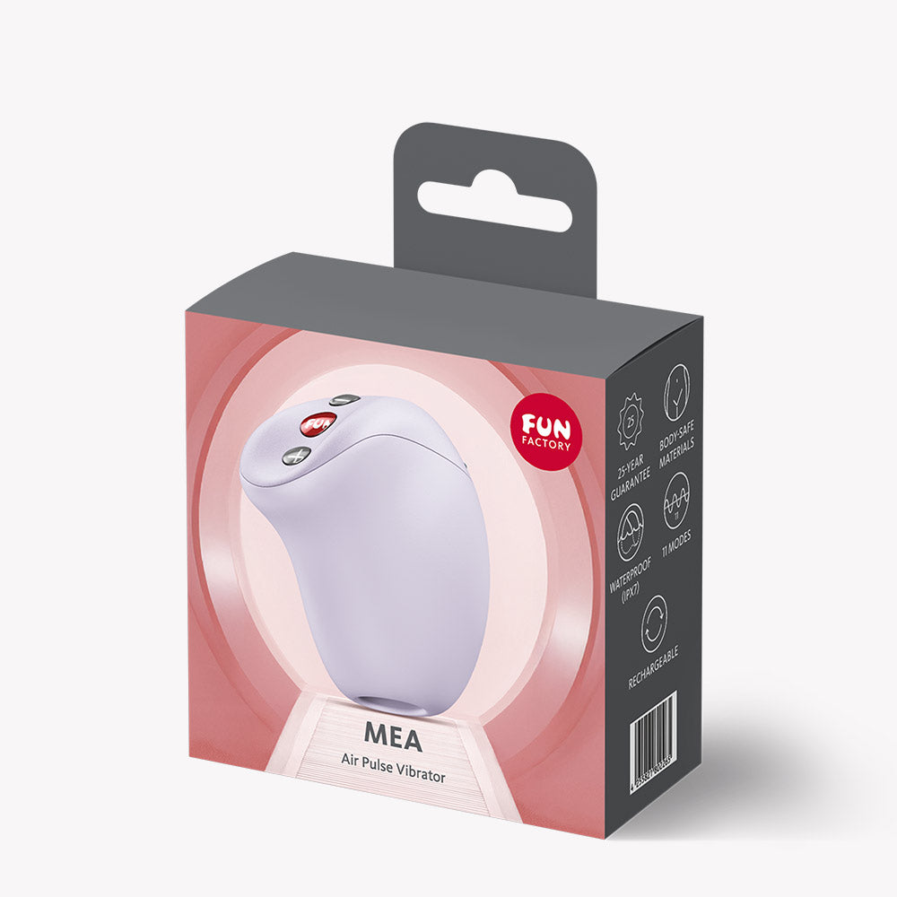 Fun Factory Mea Air Pulse Vibrator Purple packaging displayed on a clean background.