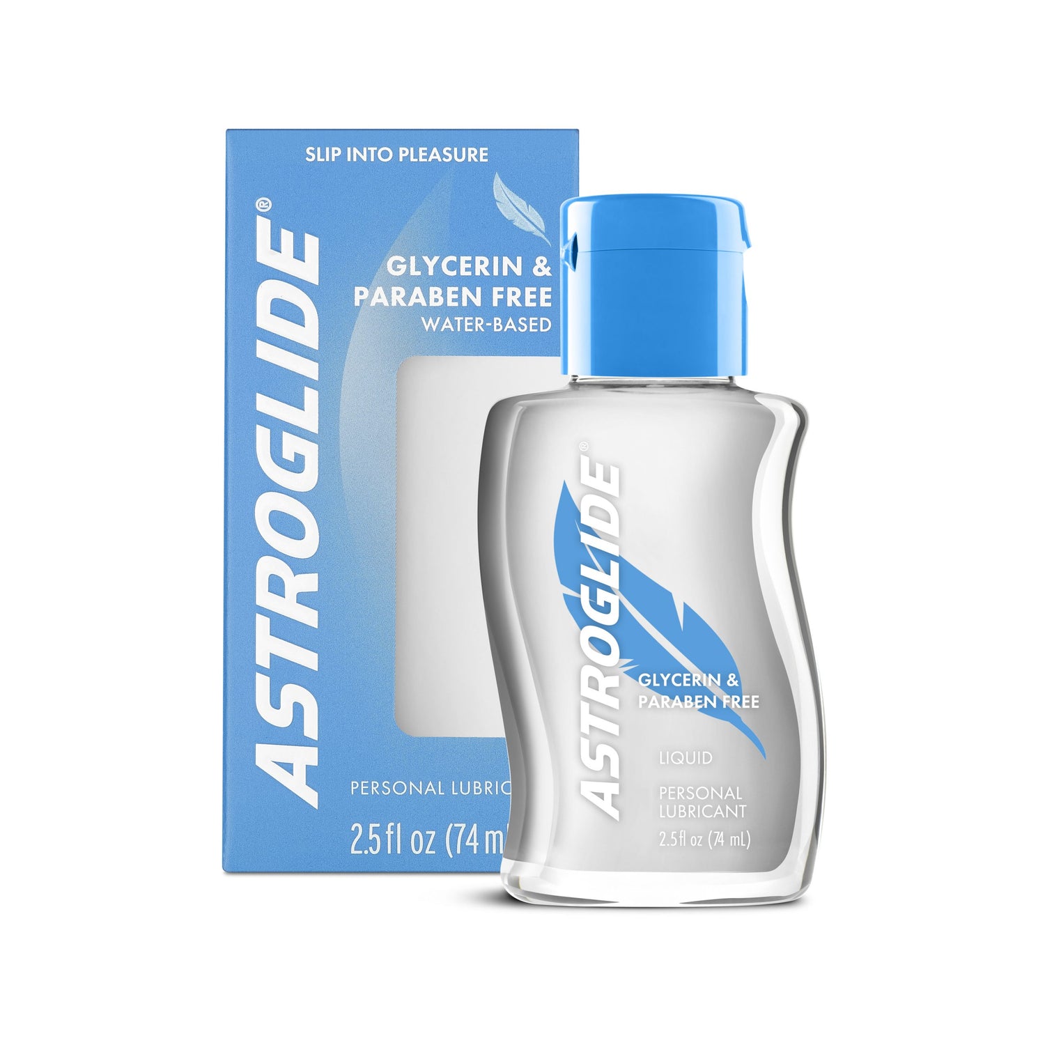 Astroglide Glycerin Paraben Free Lubricant 2.5 Oz bottle with packaging on a white background.