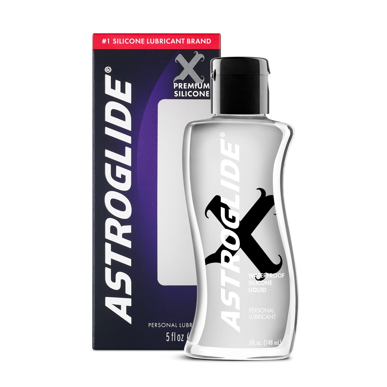 Astroglide Premium Silicone Lubricant 5 Oz bottle and packaging, showcasing #1 silicone lubricant brand.