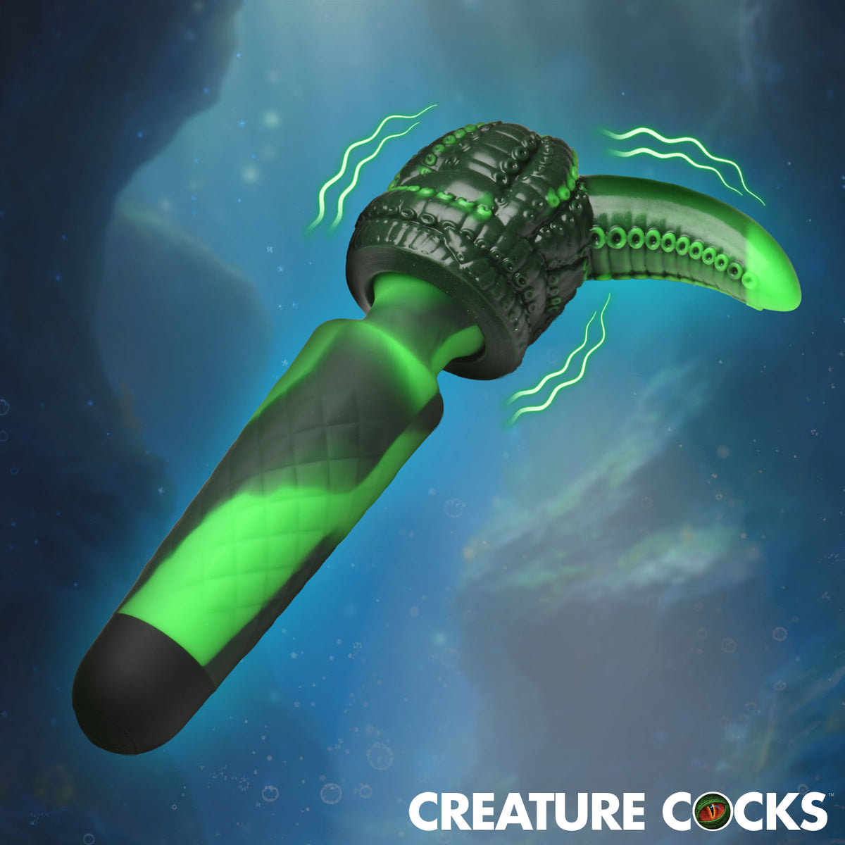 Creature Cocks Octo Wand Silicone Vibrator With Attachment showing textured design and tentacle detail, ideal for dual use.