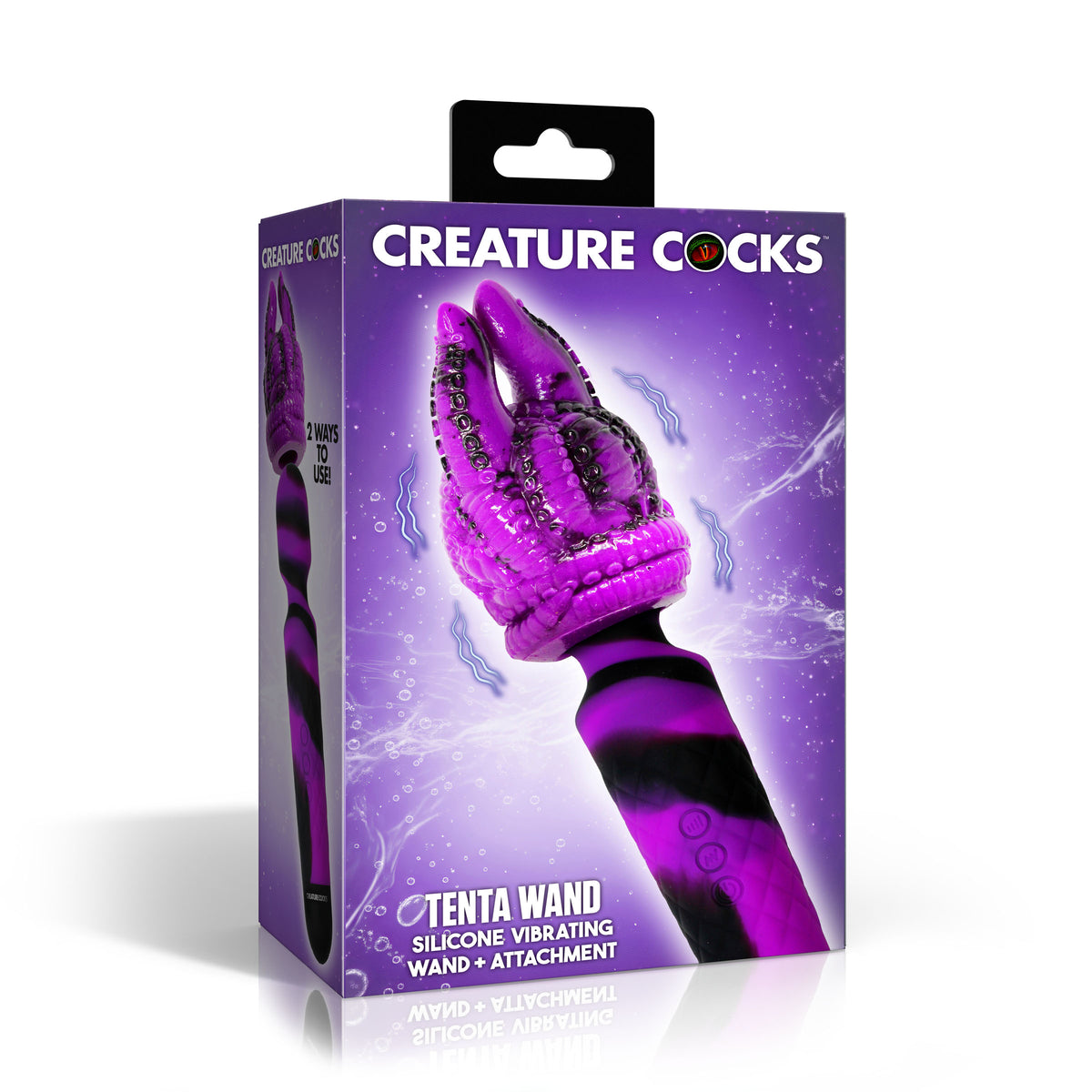 Creature Cocks Tenta Wand Silicone Vibrator With Attachment packaging showcasing its unique design and features.