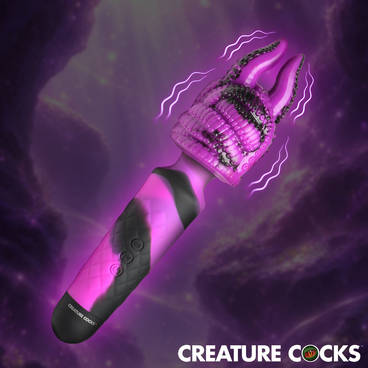 Creature Cocks Tenta Wand Silicone Vibrator With Attachment featuring tentacle design and textured surface.