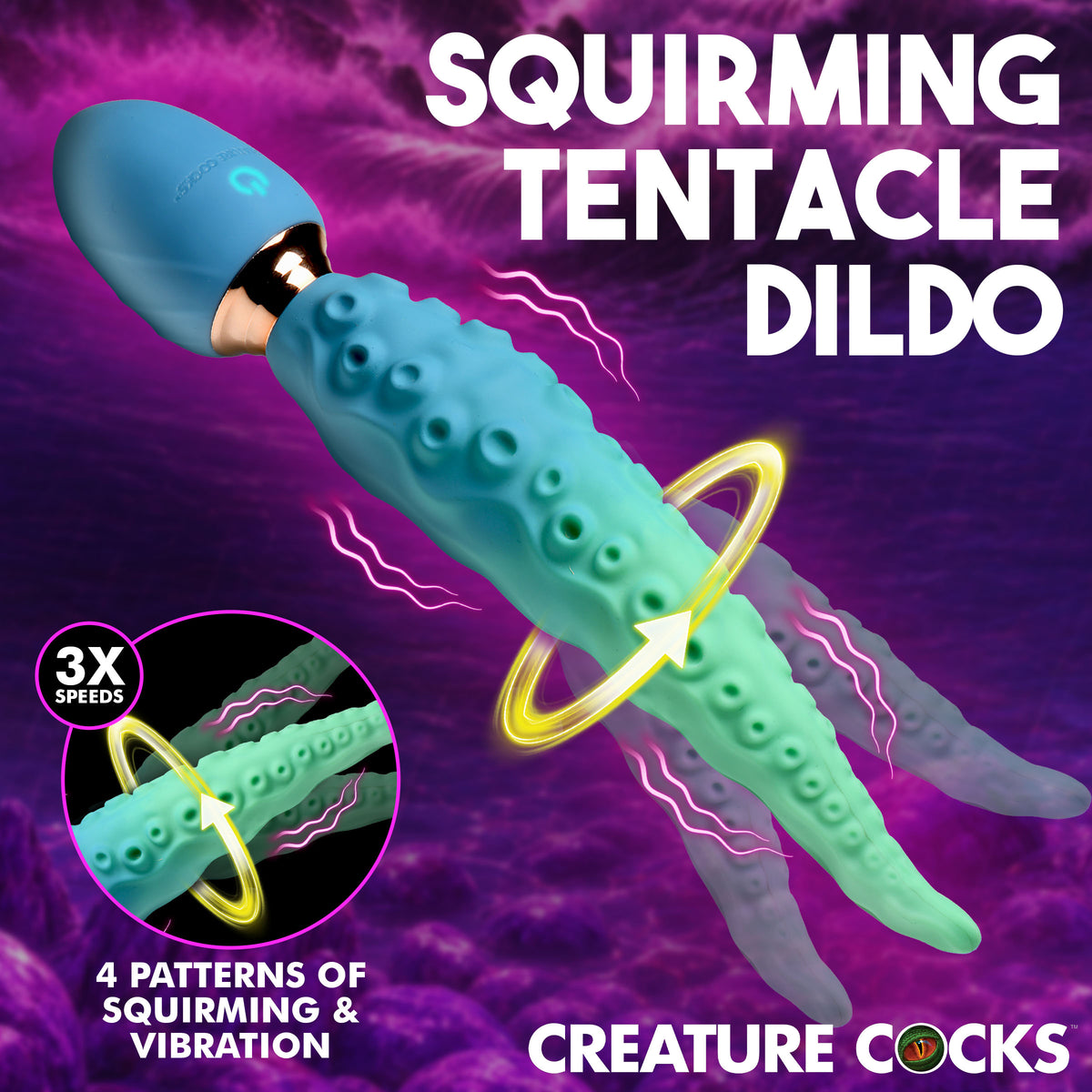 Creature Cocks Deep Squirmer Squirming Silicone Vibrator with tentacle design and motorized movement.