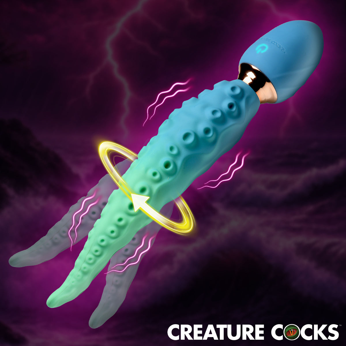 Creature Cocks Deep Squirmer Squirming Silicone Vibrator showcasing its squid-like design and motorized squirming function.