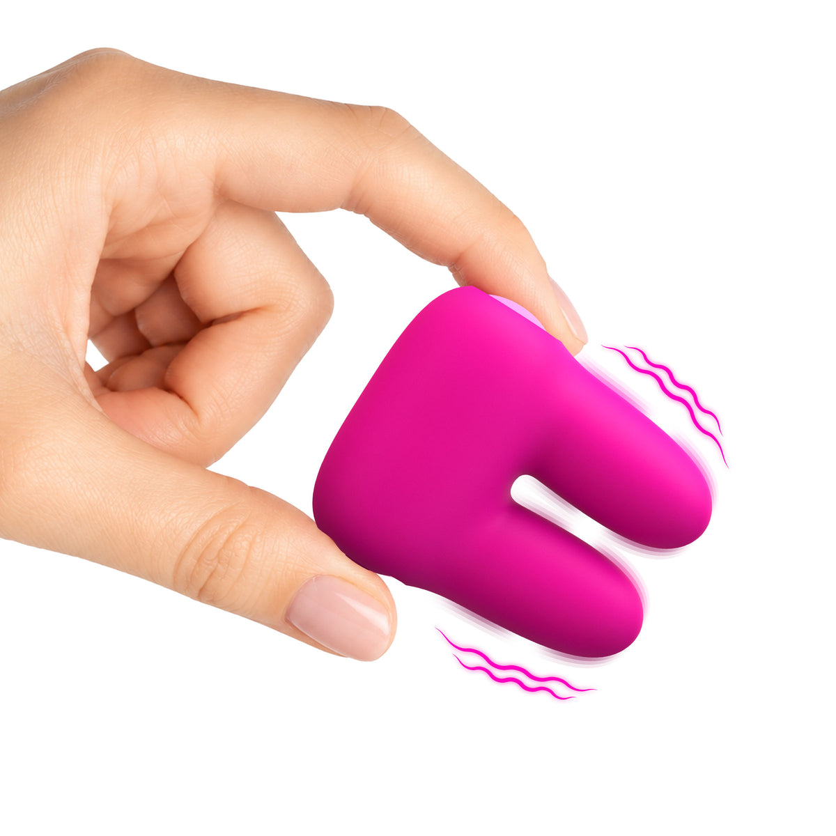 Person holding the Bang Dual Silicone Clitoral Vibrator Pink, showcasing its soft silicone design and vibration feature.