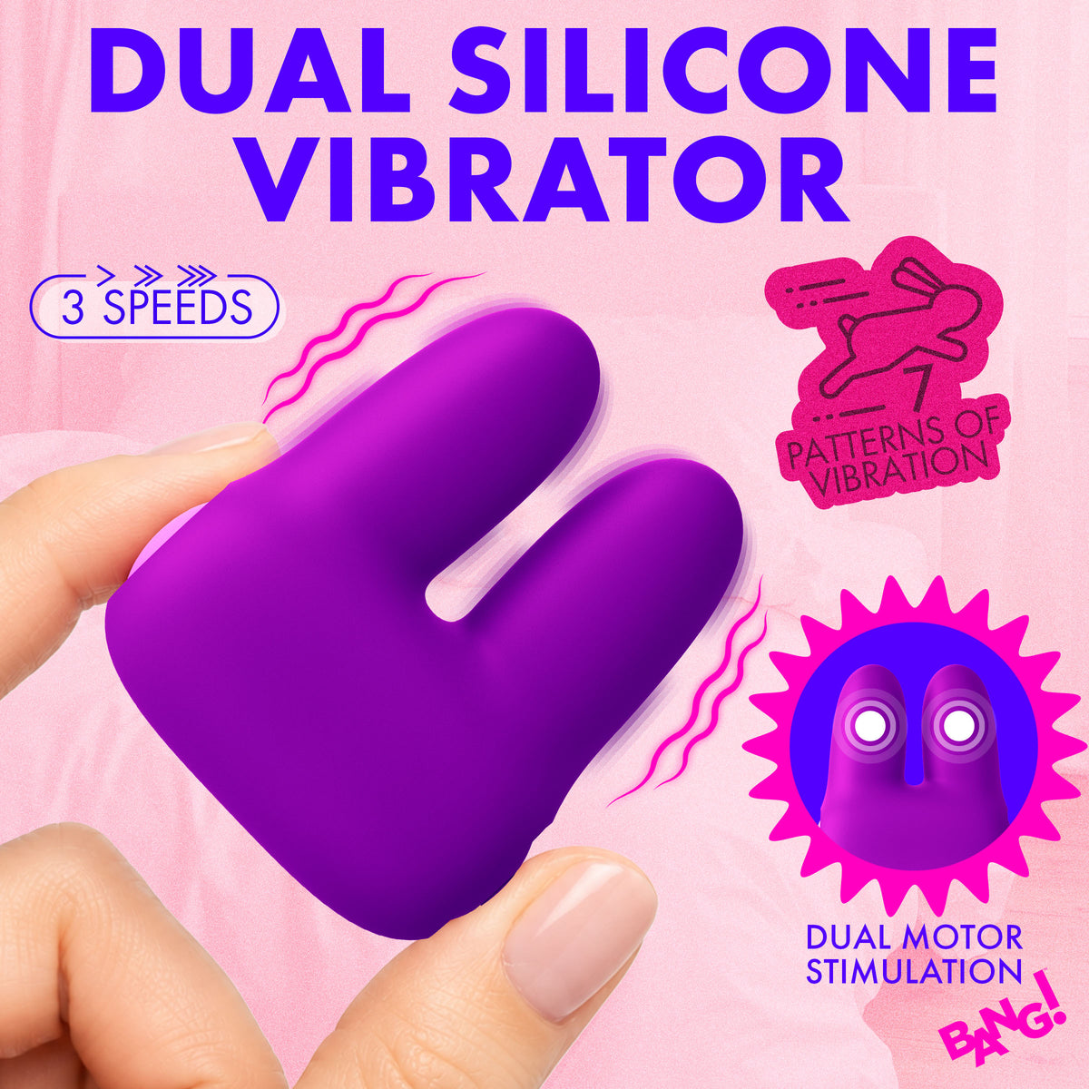 Dual Silicone Clitoral Vibrator Purple featuring 3 speeds and dual motor stimulation.