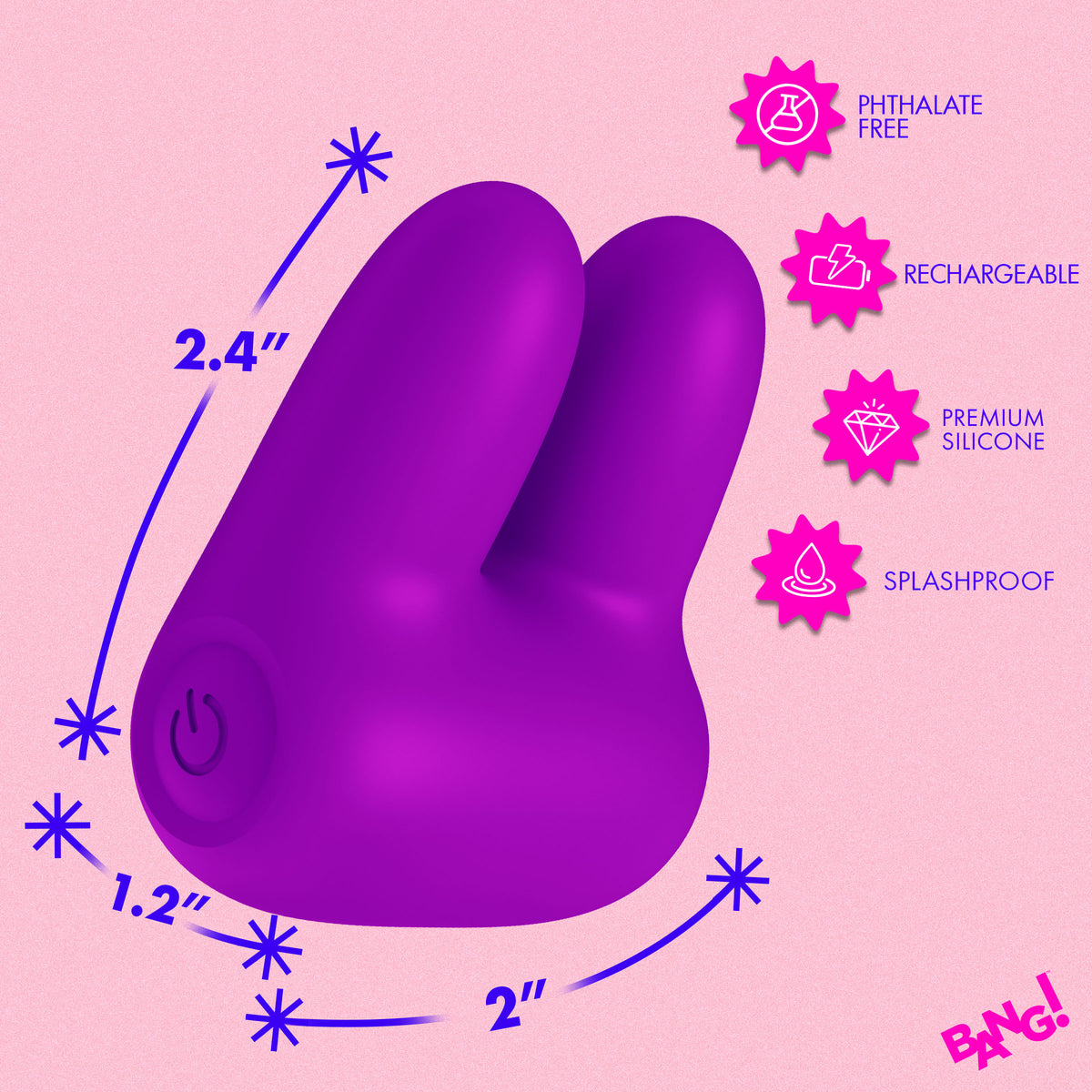 Dual Silicone Clitoral Vibrator Purple features a palm-sized design with dual motors and soft silicone ears for enhanced pleasure.