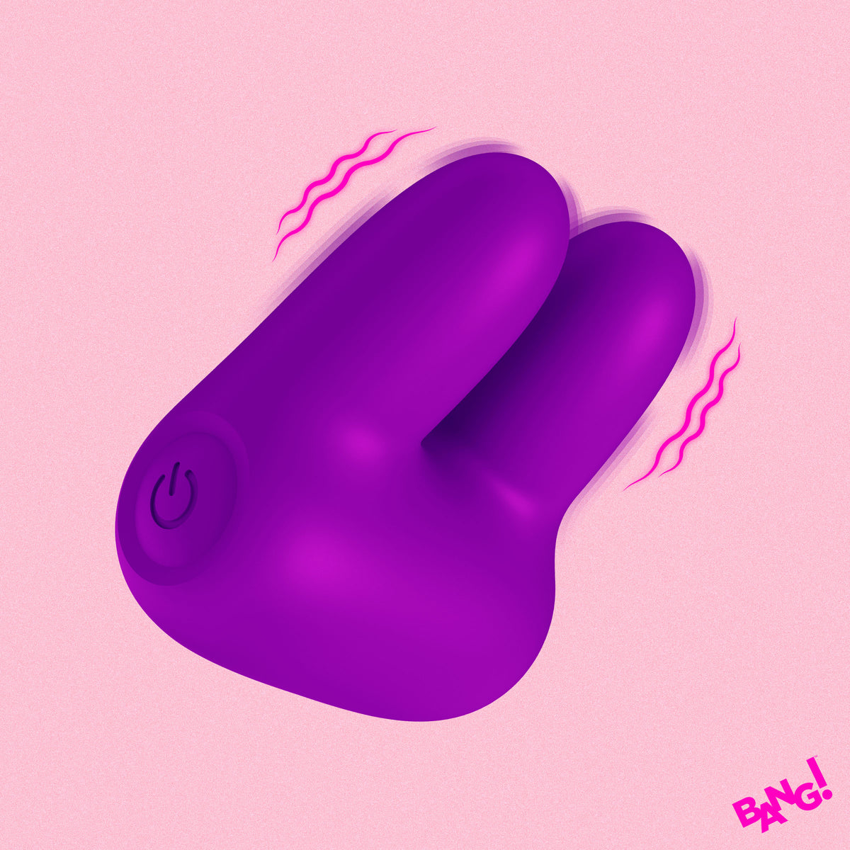 Dual Silicone Clitoral Vibrator Purple featuring dual motors and soft silicone ears against a pink background.
