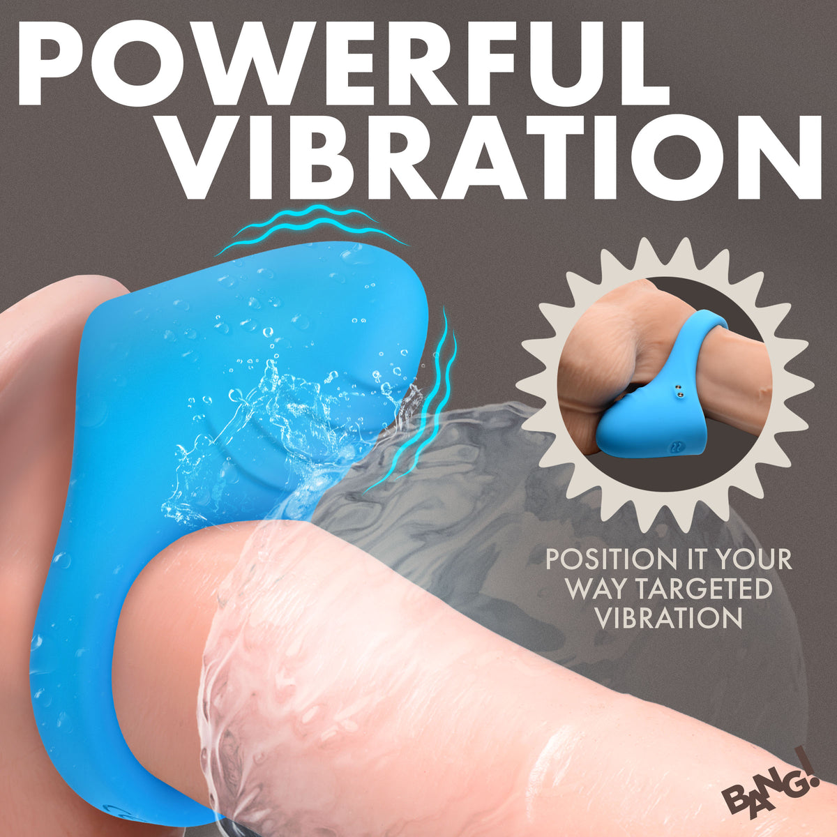 Bang Vibrating Silicone C-Ring Black demonstrating powerful vibration and flexible positioning for enhanced pleasure.