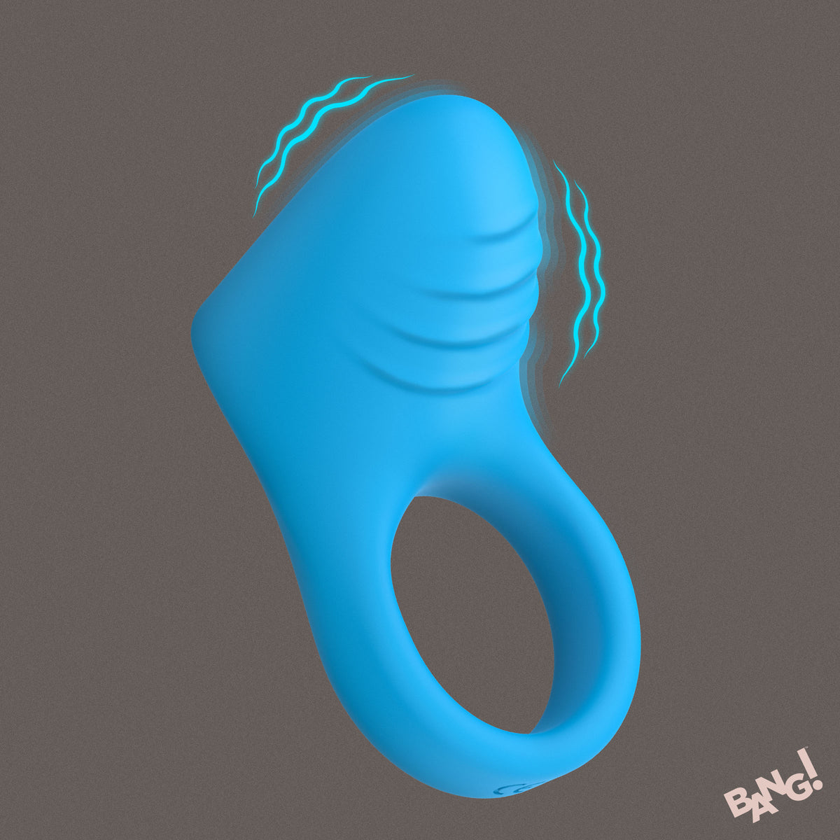 Bang Vibrating Silicone C-Ring Black in vibrant blue with textured design and vibration feature for enhanced pleasure.
