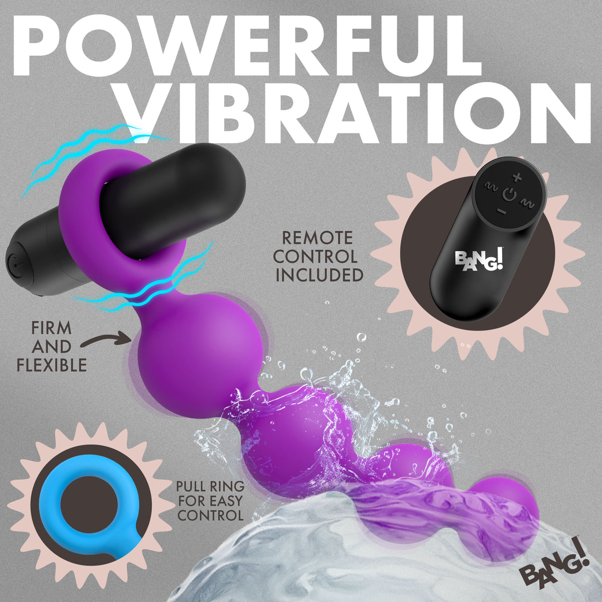 Bang Vibrating Silicone Anal Beads Set with Remote with remote control and waterproof design.