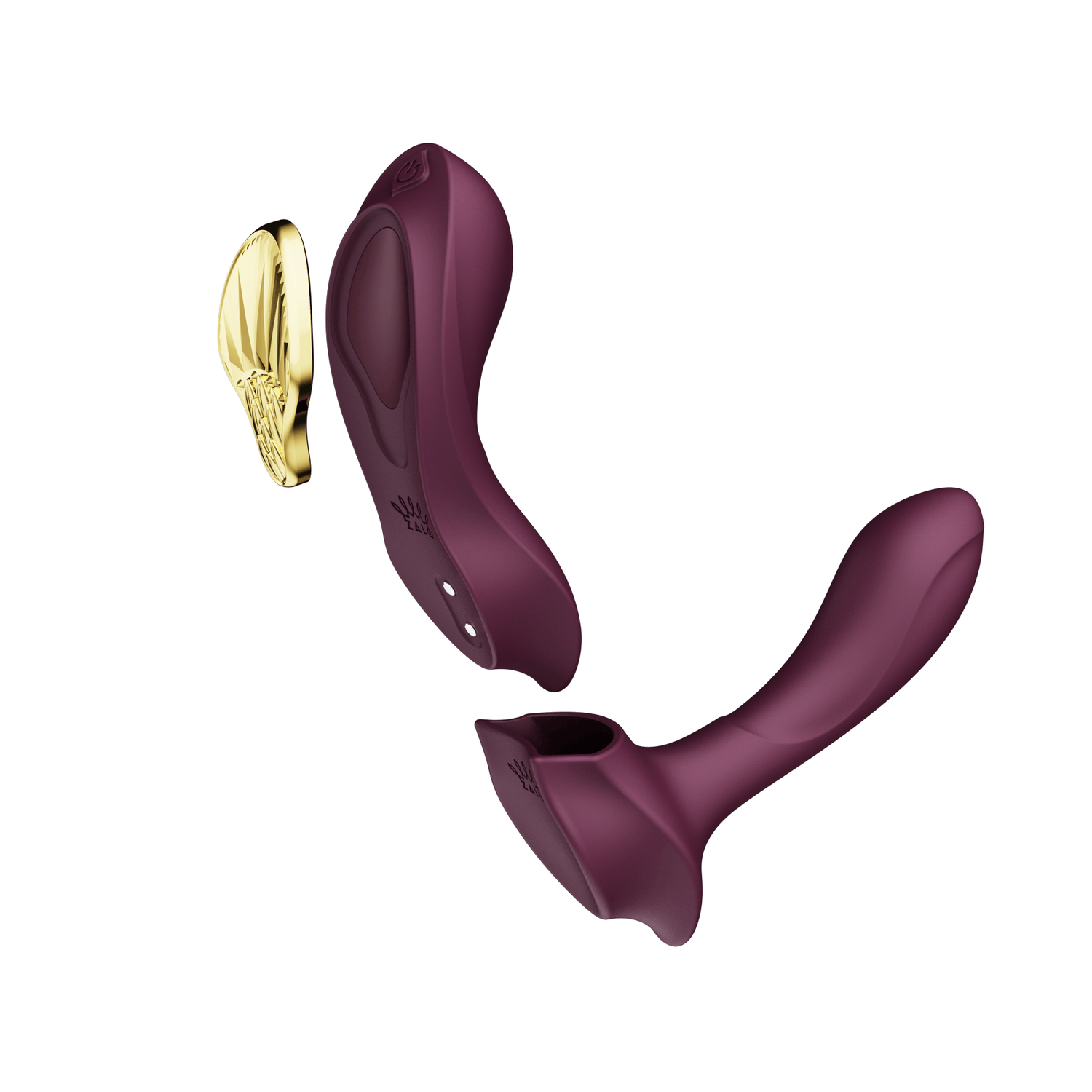 ZALO Aya wearable vibrator velvet purple with removable silicone attachment and golden control unit