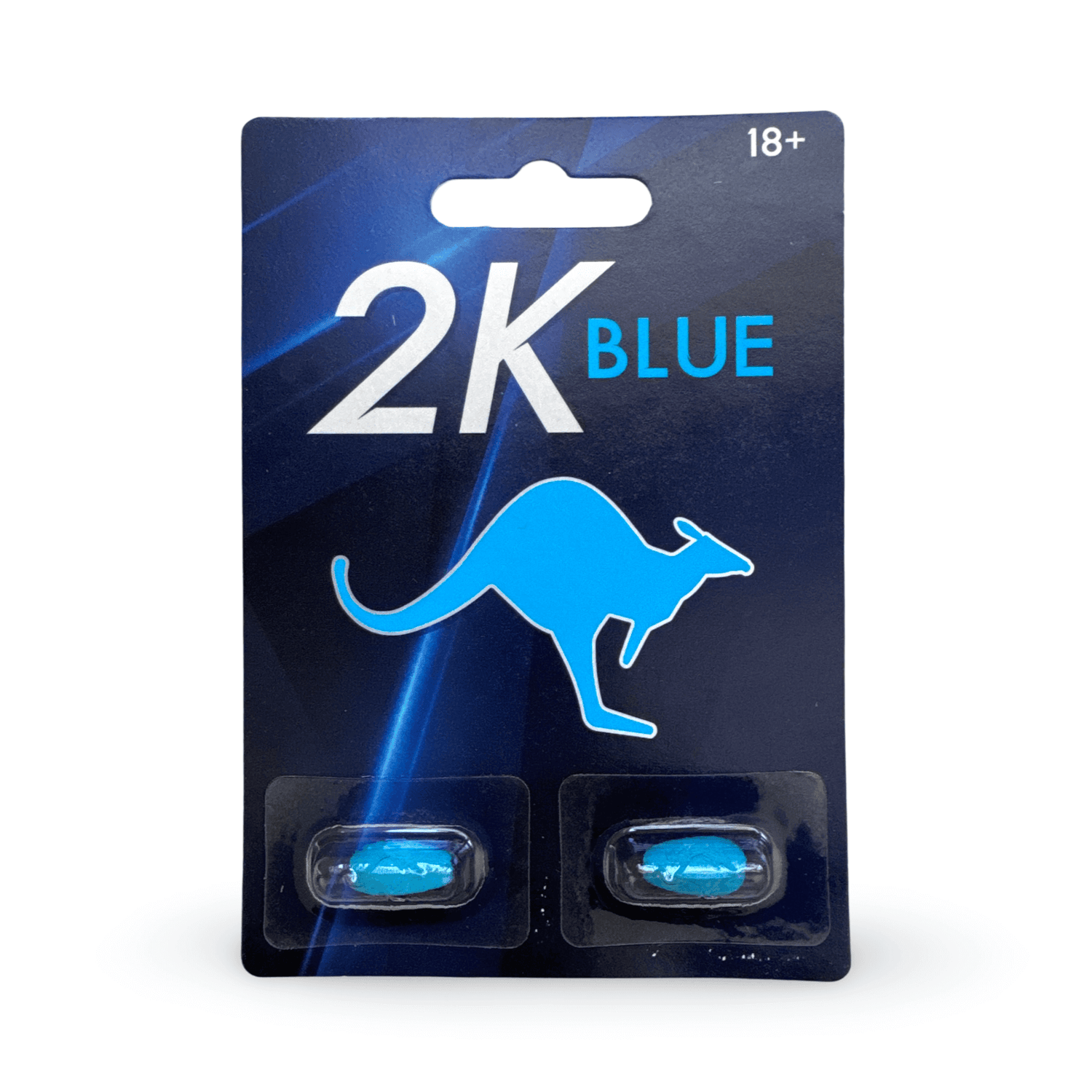 Kangaroo 2K Blue 3200 mg Men Vitality Twin Pack dietary supplement packaging with blue capsules.