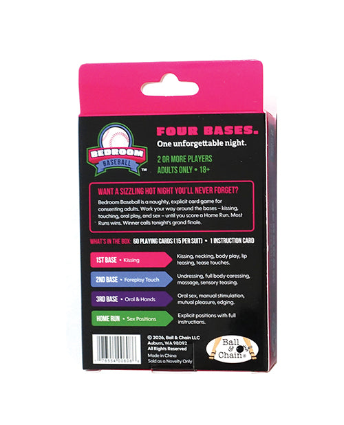Ball & Chain Bedroom Baseball Card Game box showcasing fun rules for a playful, sensual night for adults.