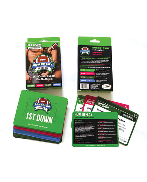 Image of Ball & Chain Foreplay Football Card Game including game cards and instructions for couples.