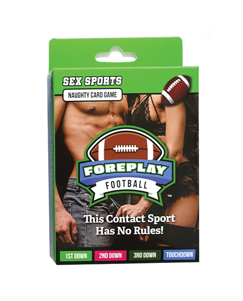 Ball & Chain Foreplay Football Card Game packaging featuring playful imagery and game rules for couples.