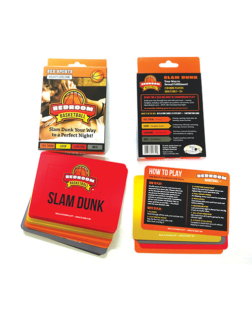 Bedroom Basketball Adult Couples Card Game packaging and cards for playful date night competition.