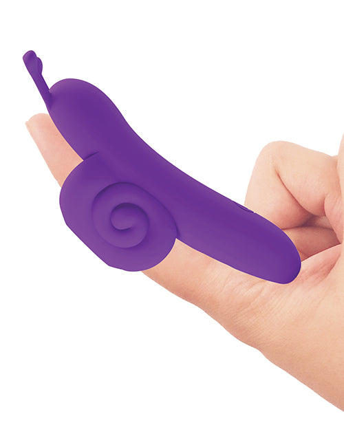 Image of Pretty Love Snail Honey Finger Vibe Purple on a hand, showcasing its ergonomic design and playful snail shape.