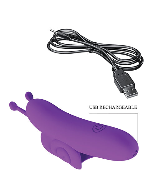 Pretty Love Snail Honey Finger Vibe Purple with USB recharge cable for enhanced pleasure.