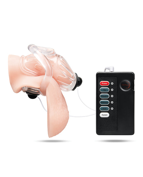 Electroshock 1.75 Inch Acrylic See Thru Chastity Cock Cage with control device for enhanced pleasure.
