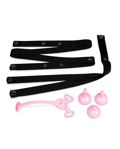 Blue Line Flying V No Nub Feminizer Chastity Cage accessory kit, includes straps and cups for enhanced experience.